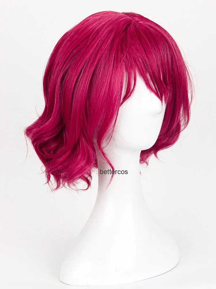 Perruque Synthétique Courte Bouclée Rouge Rose avec Bonnet, Cosplay Akatsuki no Yona Yona