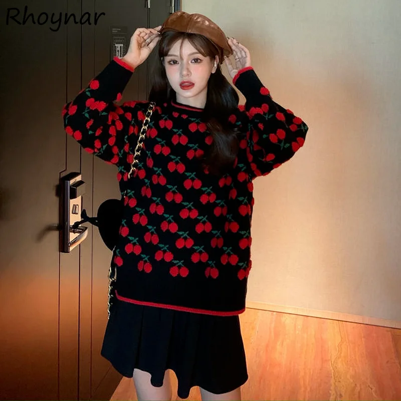 

Sweaters Women O-Neck Print Soft Sweet Students Warm Autumn Long Sleeve Feminine Pullovers Korean Style Casual Baggy New Arrival