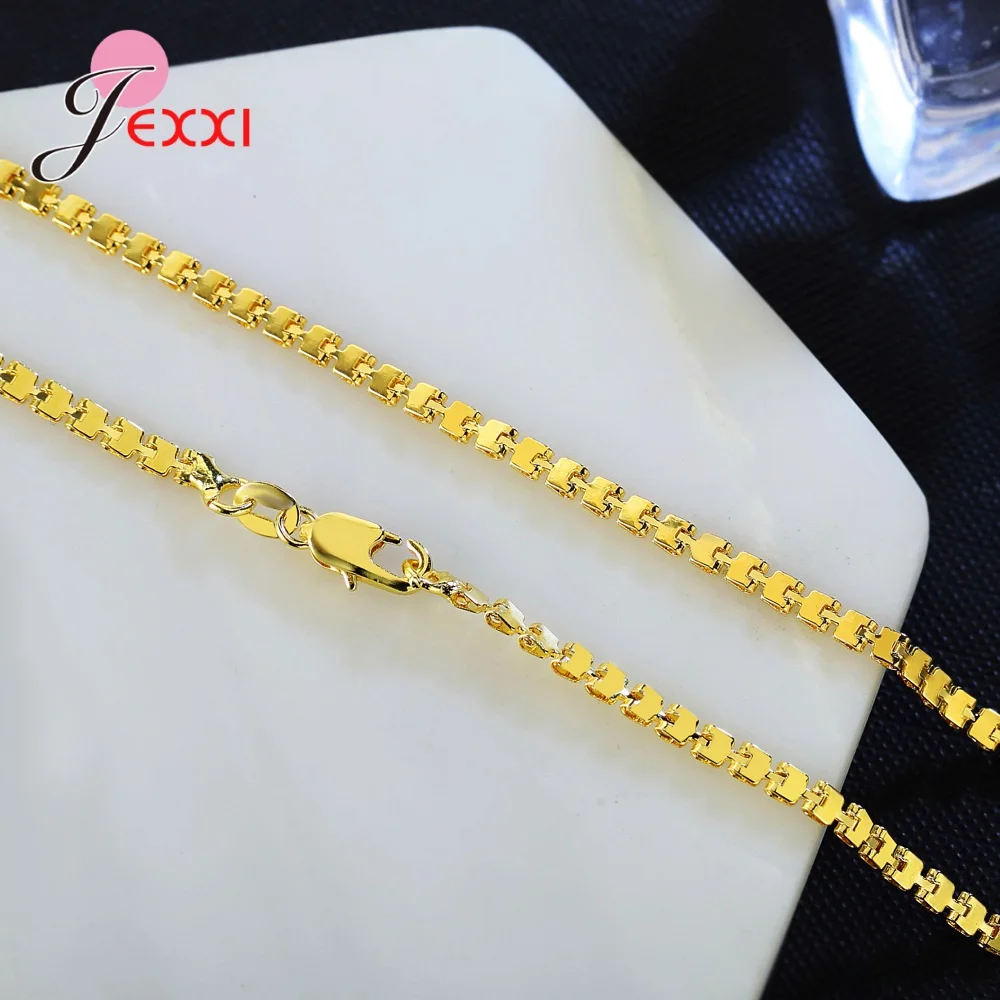 Wholesale 925 Silver Needle Squre Shape Simple Gold Color Chains 16-24 Inch Classic Necklace For Anniversary Party Gifts