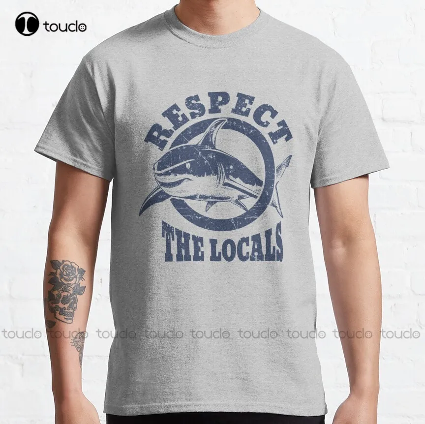 Respeitar os moradores do vintage tubarão clássico camisetas para homens de manga curta personalizado aldult adolescente unisex moda engraçado novo Xs-5Xl