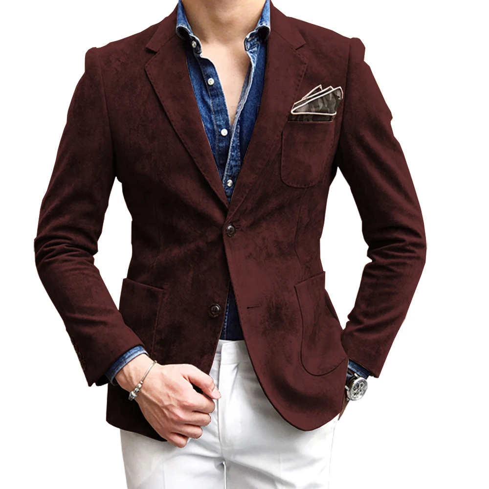 

Men Suede Suits 2 Piece Slim Fit Casual Style Wool Tweed Wear Suits Business Mens suits (Blazer+Pants)