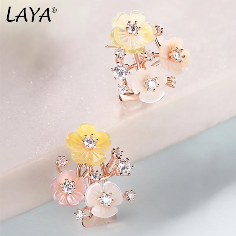 Laya Earrings For Women High Quality Zircon Natural Shell Flower 925 Sterling Silver Original Modern Jewelry 2022 Trend