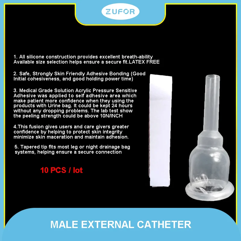 10pcs/lot self-adhesive Silicone Male External Catheter male urinary catheter Sterilized Comfortable