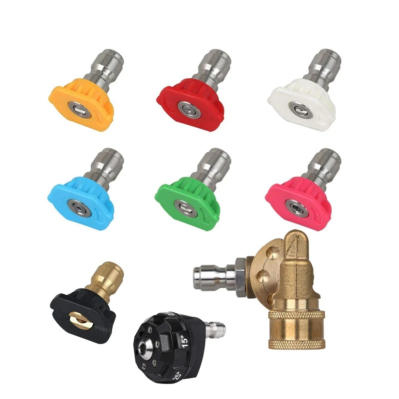 1 Set Universal Power Pressure Washer Spray Nozzle Tips And Quick Connect Pivot Adapter Coupler & 1Pcs Pressure Washer 6-In-1 Sp