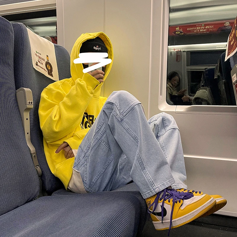 Men Jeans 2023 Autumn Streetwear Hip Hop Cargo Pants Wide-leg Jeans Hip-hop Straight Denim Trousers Korean Style Male Harem Jean