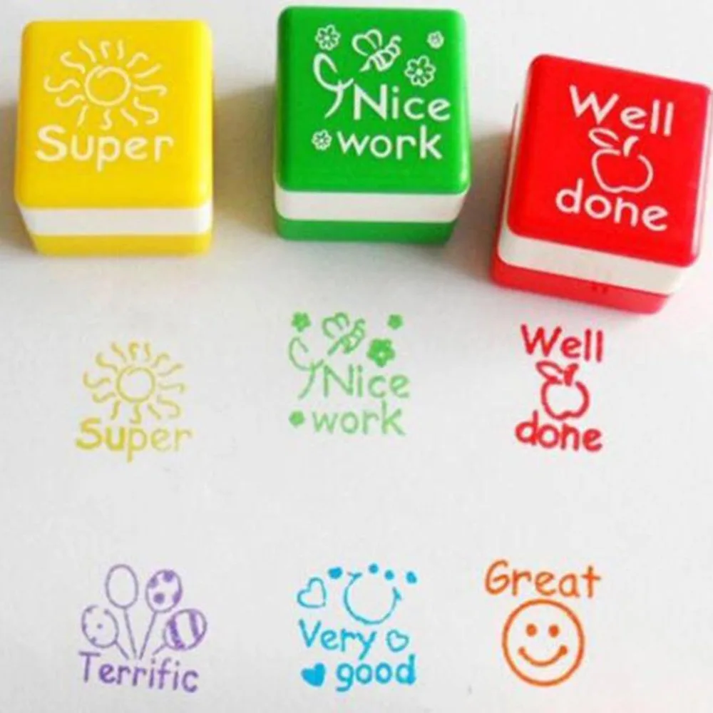 6pcs/set Cute Cartoon Kids Stamp Set Teachers Self Inking Praise Reward Stamps Motivation Sticker School Scrapbooking Seal DIY