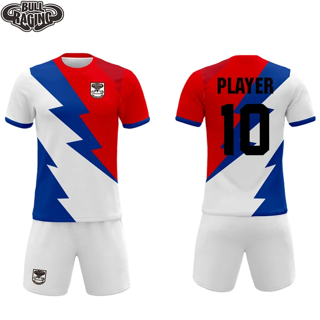 Camisetas de futbol rojo y azul sale