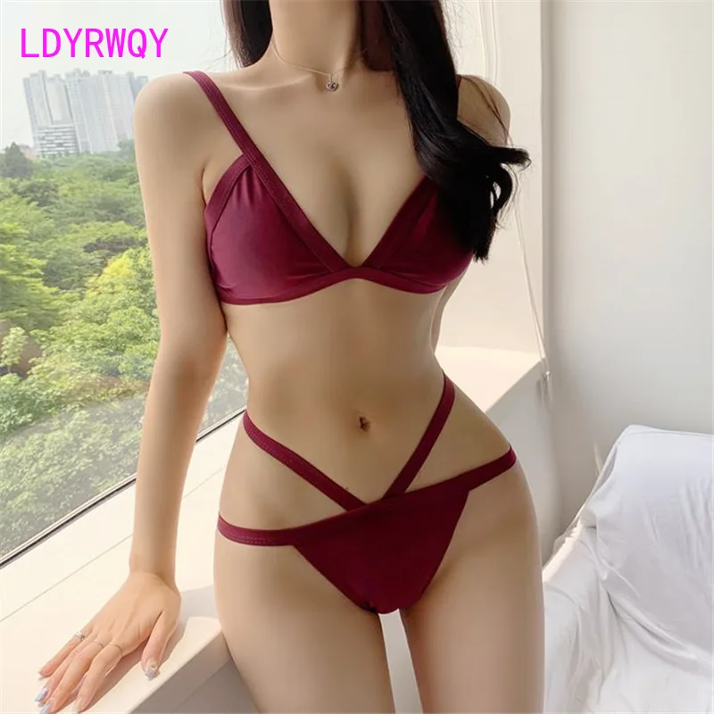 

2021 ruffled multicolor solid color one-size fluorescent red bikini swimsuit Two Pieces COTTON