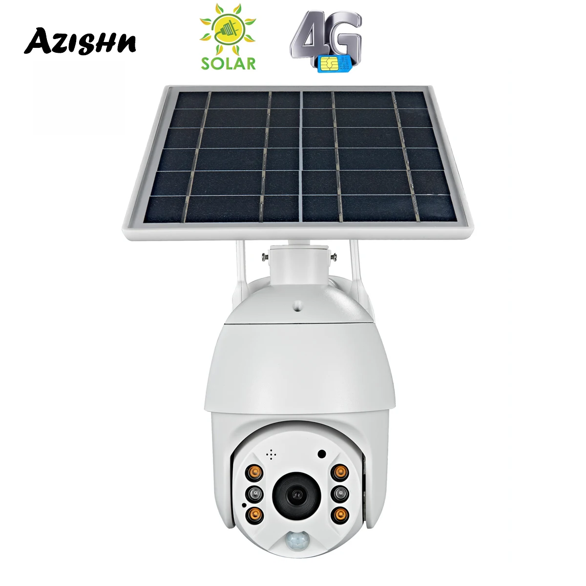 AZISHN Solar Power Panel 1080P PTZ 4G IP Camera Two-way Audio Outdoor Security Camera  Sim and SD Card Wireless PIR Motion