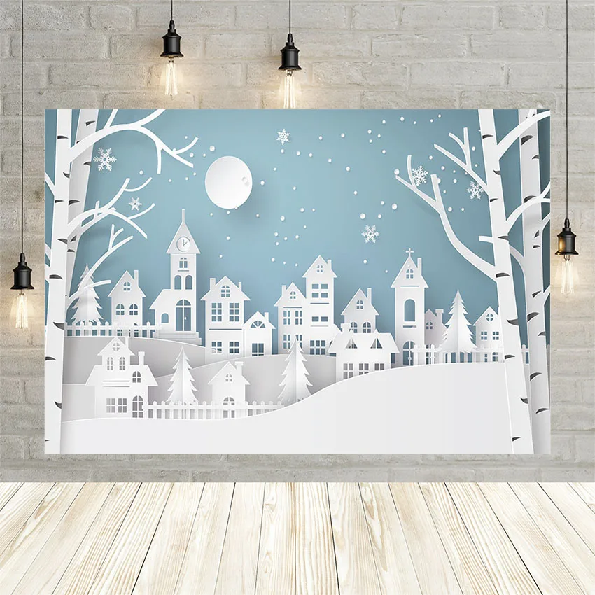 

Avezano Photography Background Child Winter Snowflake Christmas House Tree Paper Cut Bokeh Backdrops For Photo Studio Photophone