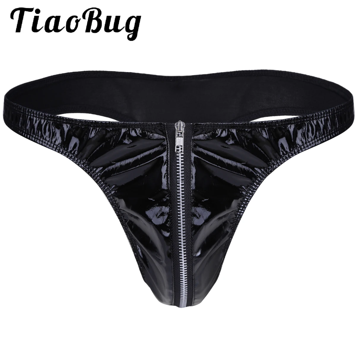 Men Sexy Latex Briefs Gay Underwear Zipper Underpants Men Faux Leather Bikini Erotic Lingerie G-String and Thongs Sissy Panties