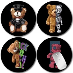 Gaming Mouse Pads Stylish Simplicity Desk Keyboard Gamer Mat Desktop Printed PU Leather PC Mousepad Round Bear Office Computer