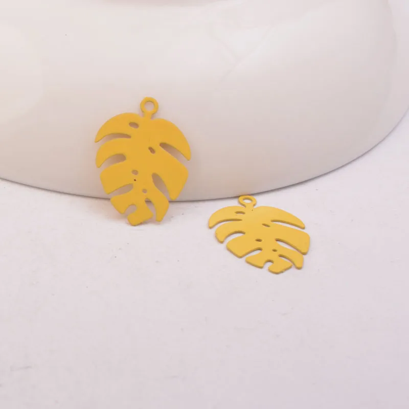 50 Stück AC10715 15mm*20mm Messing Pflanzen-Monstera-Blatt-Anhänger, bemalte Ohrring-Basis, Anhänger für DIY-Schmuckherstellung – Detail 4