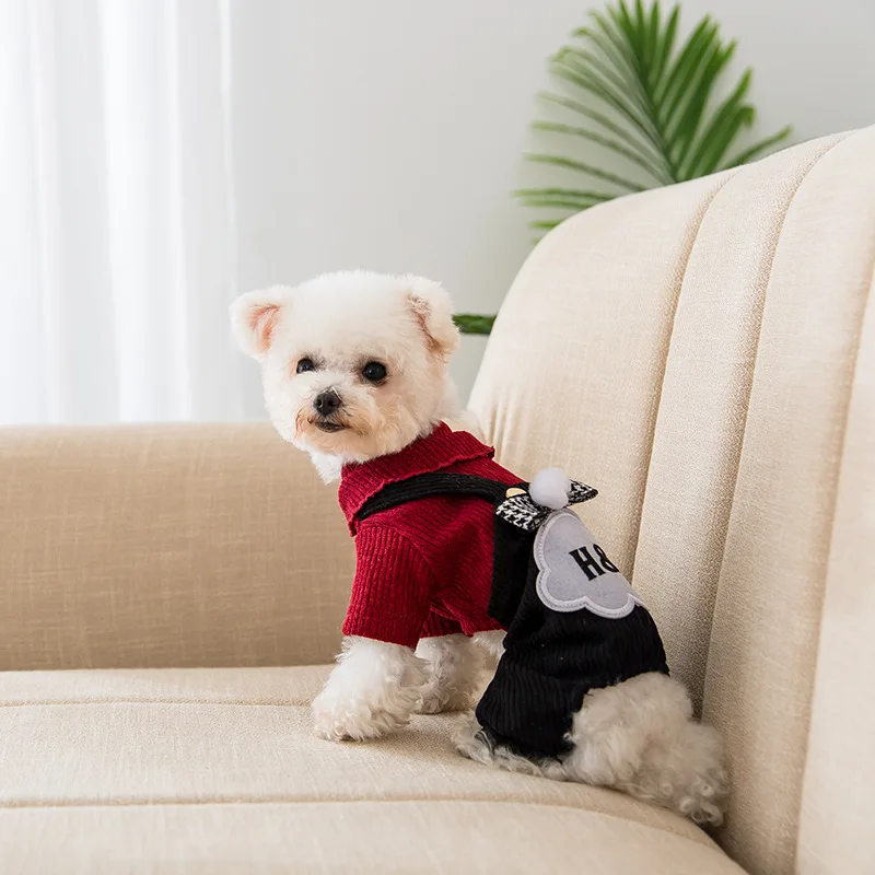 Pet dog clothes winter pet small dog thin clothes suspenders pants and four legged clothes suitable for  teddy bear