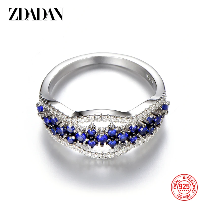 ZDADAN 925 Sterling Silver Geometric Sapphire Rings For Women Wedding Jewelry Engagement Gift