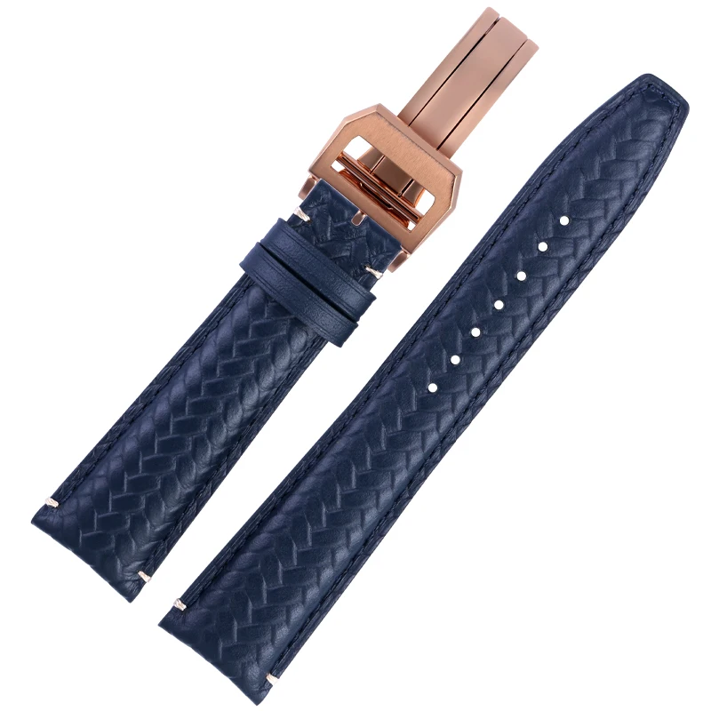 High Quality Cowhide Woven Watchband For IWC IW344205 IW371614 IW500713 PORTUGIESER Portofino Blue Soft Leather Watch Strap 22mm