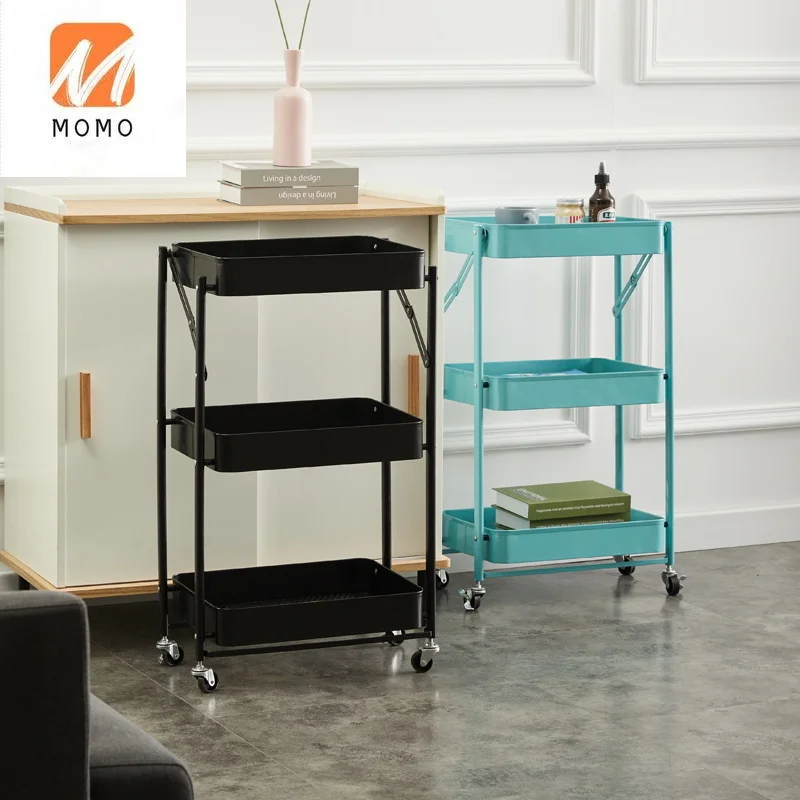 Movable Multi-purpose Home Storage 3 Tiers Metal Kitchen Vegetable Trolley Rolling Cart