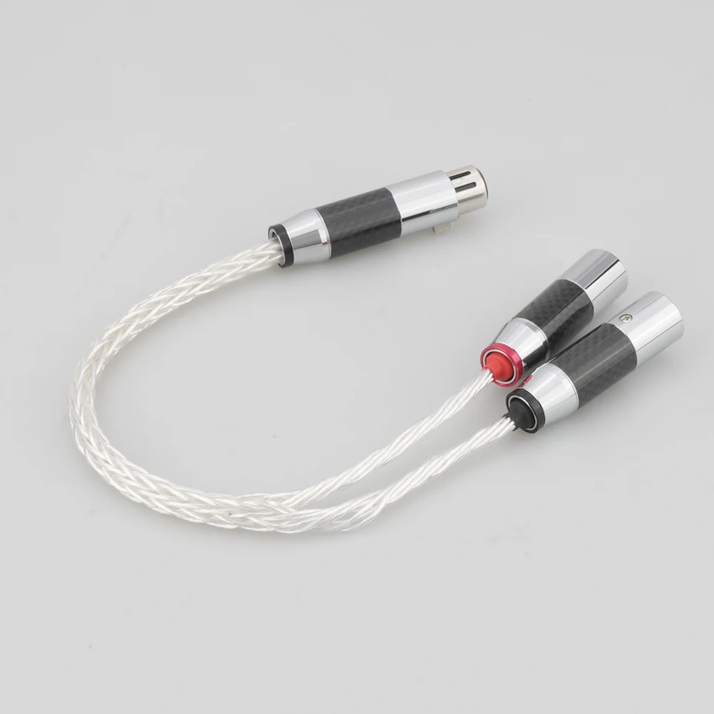 8AG Silver Plated XLR Female to Dual XLR Male Y Splitter 3Pin Balanced Microphone Cable Rhodium Plated XLR Plug HIF