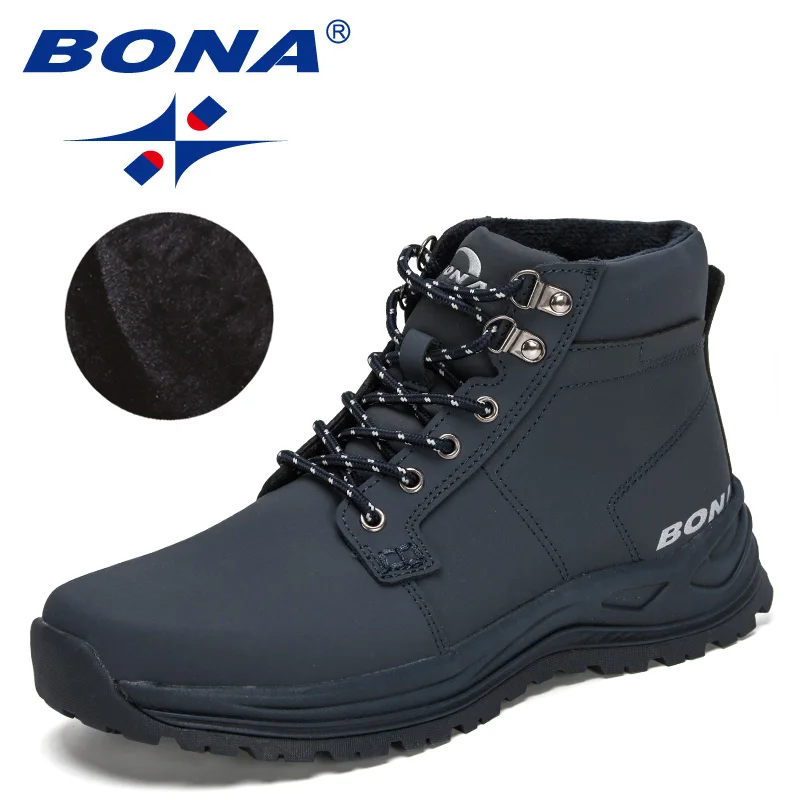 BONA 2022 New Designers Fashion Retro Ankle Action Leather Boots Men High-Top Winter Boots Outdoor Plush Desert Boots Mansculino