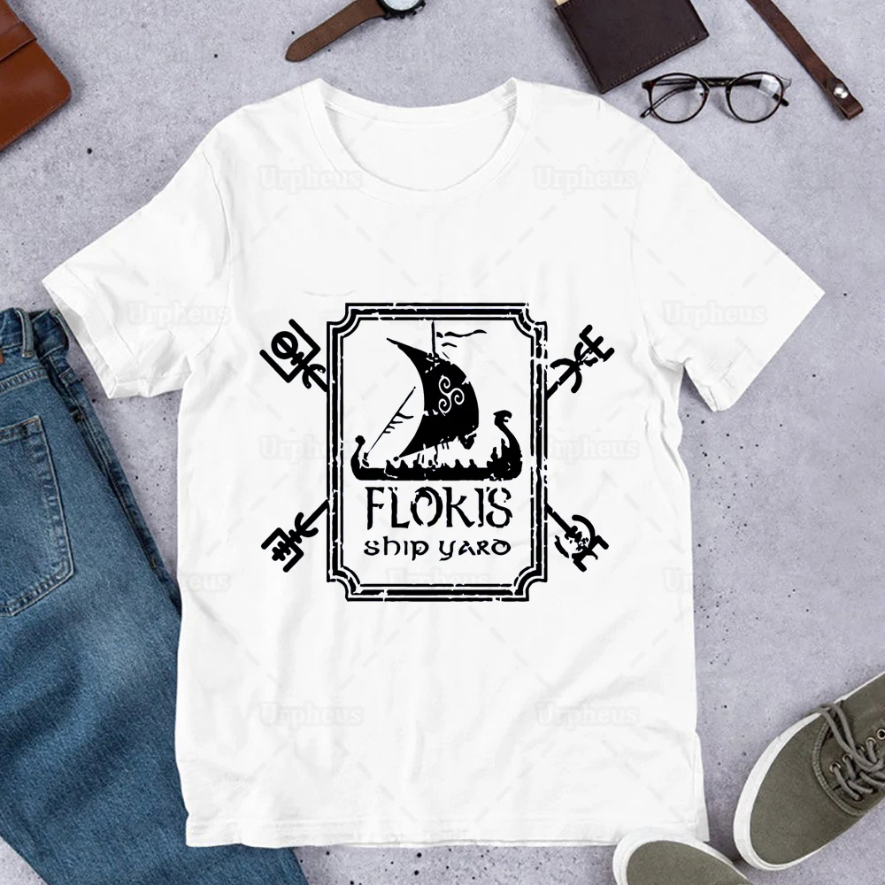 100% Cotton Floki\'s Shipyard Tshirt Vikings T Shirts Protagonist of Vikings Ragnar Lothbrok Hip Hop Summer Top Tees