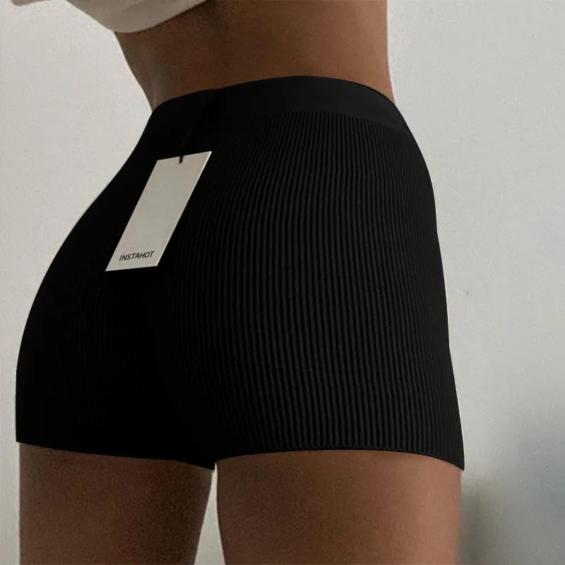 Pantaloncini estivi in maglia di cotone bianco donna Casual Mini nero Sexy a vita alta a coste Streetwear pantaloncini da motociclista di base ad alta elasticità