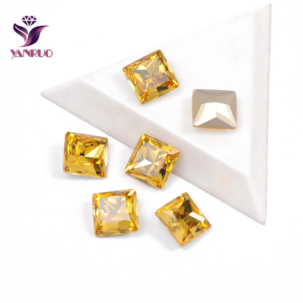 YANRUO 4447 Light Topaz Princess Square Pointback Sewing Rhinestones Glass Bling Crafts Gymnastics Swimwear Needlework