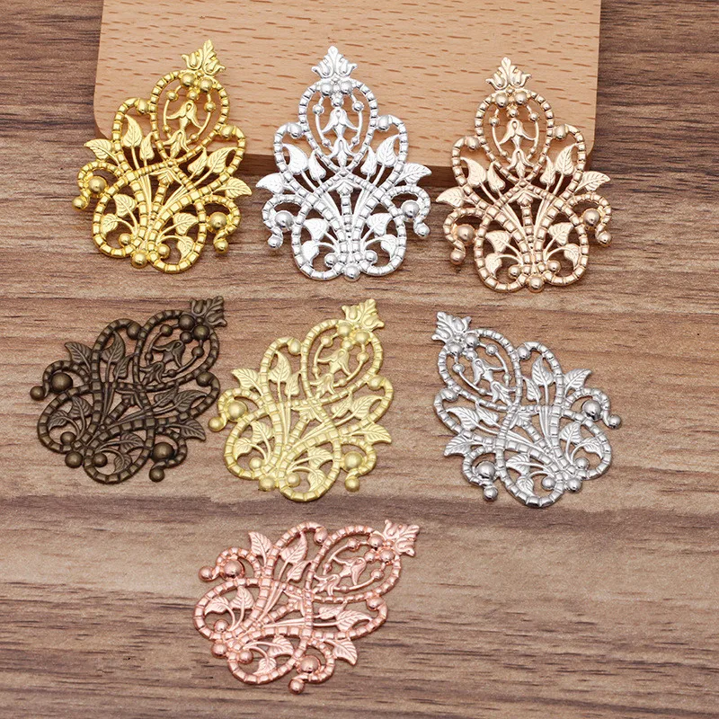 5pcs/lot 35*48mm Leaf Flower Charms Connector For DIY Hair Jewelry Making Supplies Jewelry Findings Brass Filigree Parts 0182