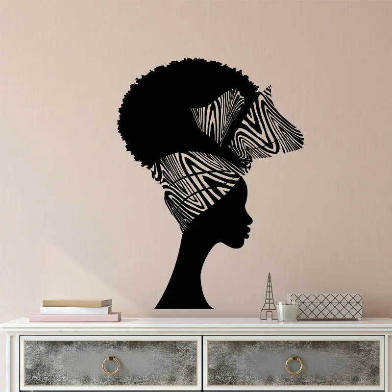 African Girl Beauty Salon Sign Hairstyle Black Lady Wall Sticker Hair Salon Shop Window Decals Removable Mural Wall Art S121