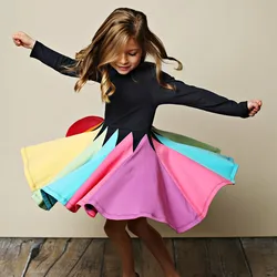 Baby Girls Dress Tollder KIds 100% Cotton Long Sleeve RainBow Unicorn Flower Dresses Autumn Winter Clothes Children Clothing