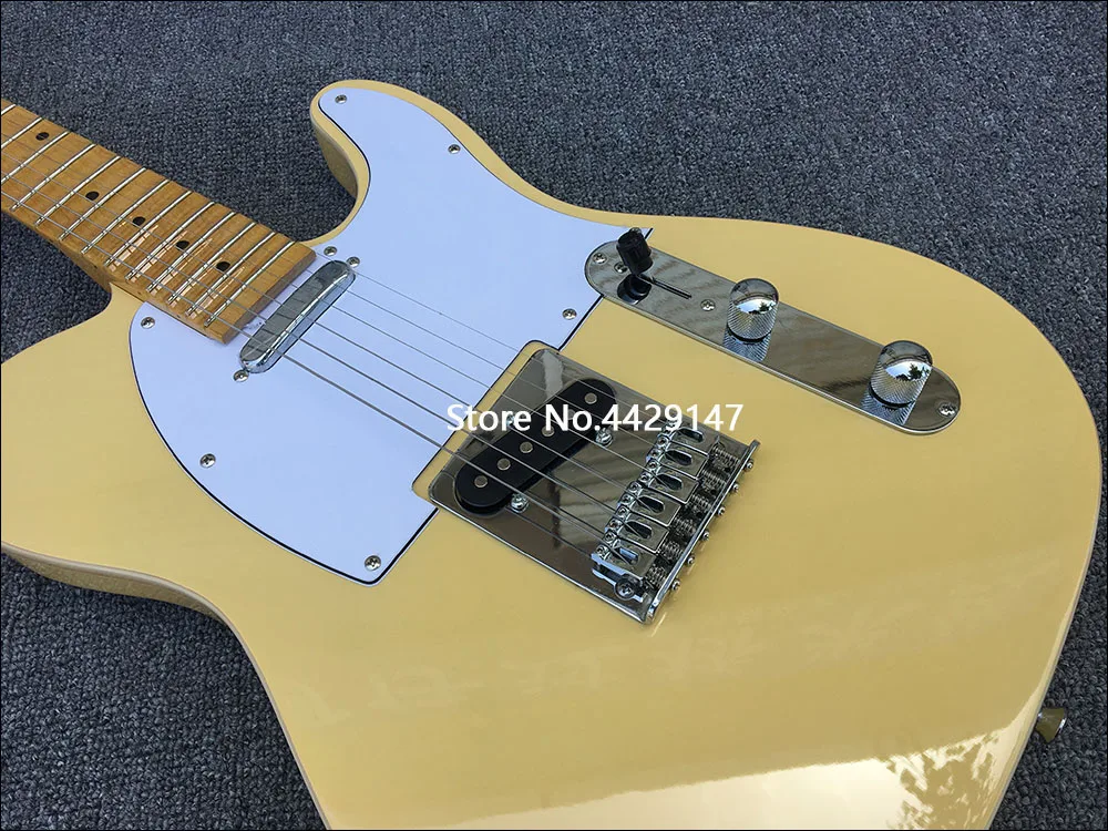 Scallop fingerboard 6-string electric guitar, basswood main body with maple fingerboard, cream yellow bright paint, free deliver