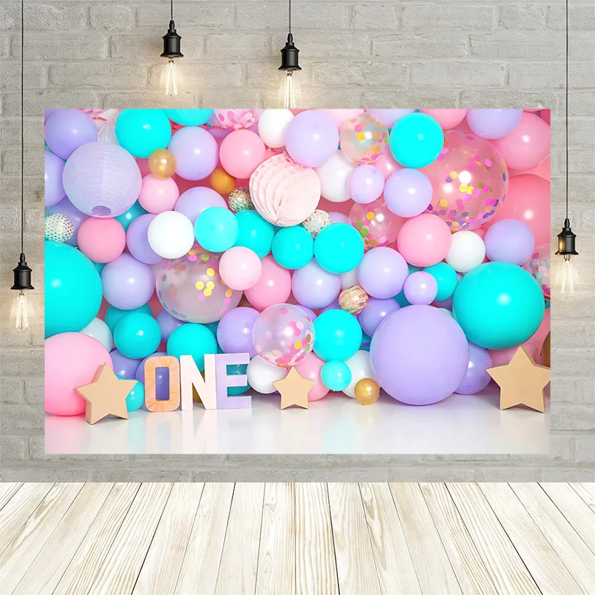 

Mehofond 1st Birthday Party Backdrop Color Balloon Star for Child Newborn Baby Photographic Background Photo Studio Photocall