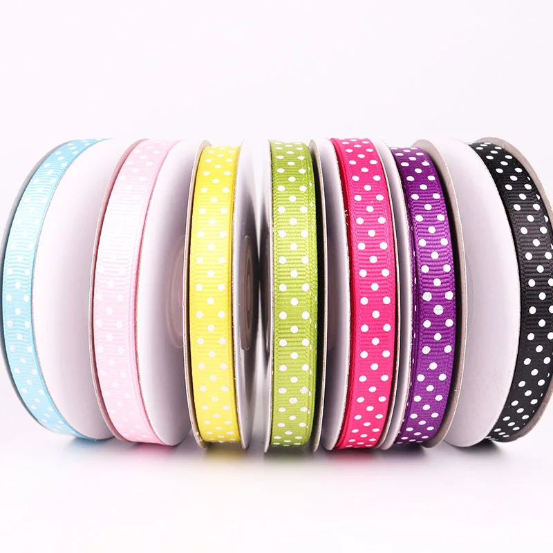 5 yards/Roll Cartoon Polka Dots Printed Grosgrain Ribbon Lovely Series Ribbons Girls Hairbows 10mm