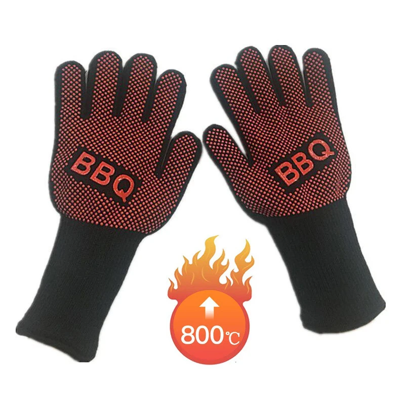 1 par luvas de fogo de alta temperatura resistente luvas microondas forno churrasco ao ar livre 932f churrasco à prova de chama quente luvas de trabalho masculino