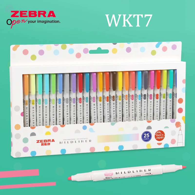 Imagem -02 - Zebra Mildliner Wkt7 Highlighter Cor Suave Duplo Cabeça Mão Conta Marcador Estudantes Uso Cor Highlighter 25 Conjunto Cor