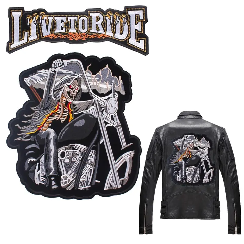 Parche de motociclista/trasero, parche bordado grande, parches para planchar para ropa, parches termoadhesivos para chaquetas, parche de costura para motocicleta