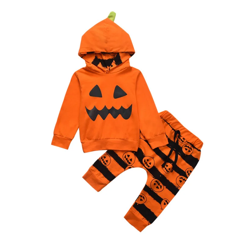 Bé Tập Bí Ngô Bé Halloween Bộ Quần Áo Kid Trẻ Sơ Sinh Bé Gái Bé Trai In Hoodie Lên Sọc Quần Trang Phục Hóa Trang