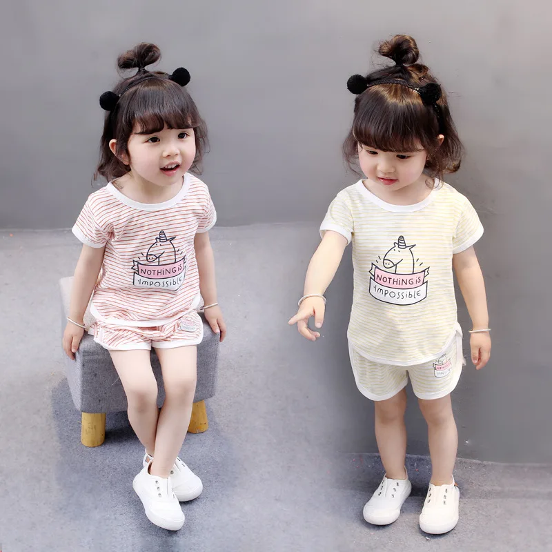 

Summer Children Clothes Stripe Fashion Kids Clothing Cotton Tracksuit Girls Sport Casual Colorful Clothing Sets For Girls