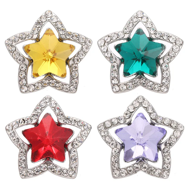 New Hollow style Crystal Colorful Star silver color/rose golden 18MM snap buttons fit DIY 18MM snap bracelet snap jewelry Gift