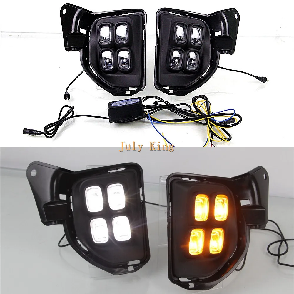 

July King LED Daytime Running Lights DRL Case for Toyota Hiace 2014-2018, 12W 6000K 4LEDs Fog Lamp + Yellow Turn Signals Lights