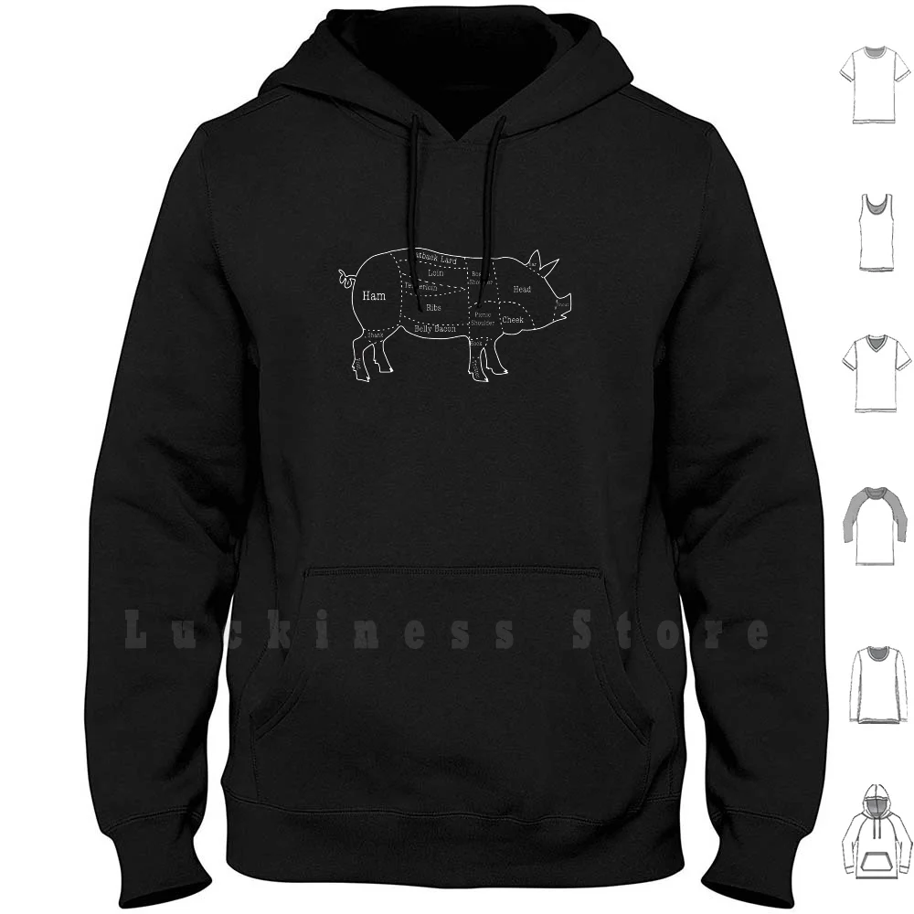 Pig Butcher Cuts hoodies long sleeve Pig Cuts Bacon Butcher Chef Cook Knife Diagram Pork Hog Ham Tattoo Smoker Cookout