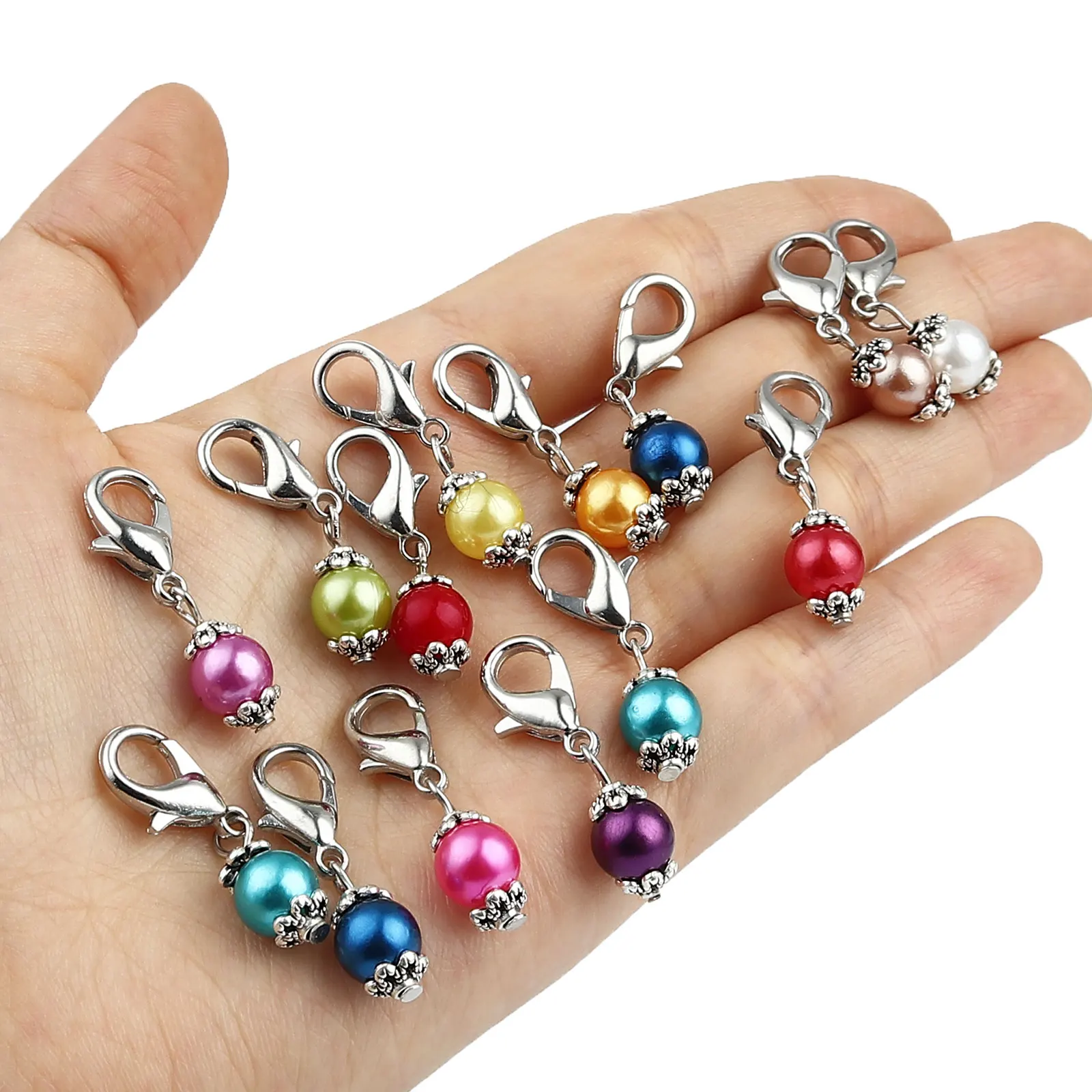12 PCs Pearlized Round Heart Knitting Stitch Markers For Knitting Tools Zinc Based Alloy & Acrylic Silver Color At Random Color