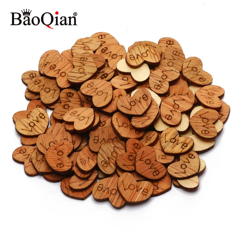 50pcs Brown Mini Wooden Love Heart Scrapbooking Decorate Wooden Confetti Table Scatter DIY Craft Wedding Home Decoration