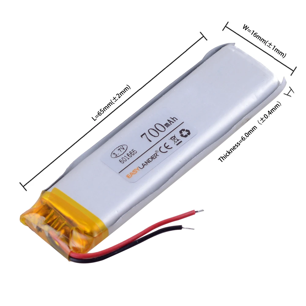 601665 3.7V 700mAh Rechargeable Lithium Li-ion Li Polymer Battery For tachograph LED light Speaker Toys voice recorder pen