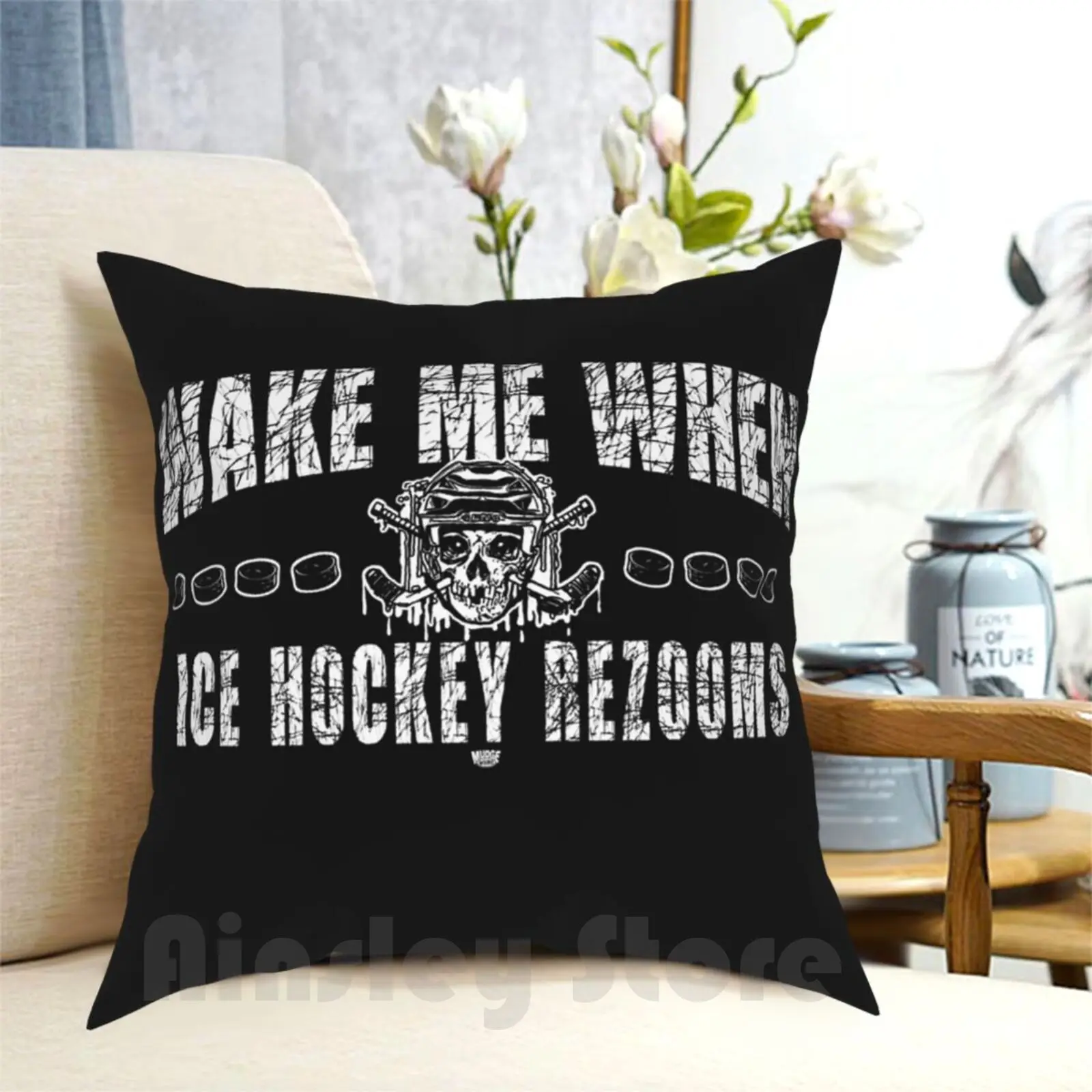 Wake Me When Ice Hockey Rezooms Pillow Case Printed Home Soft Throw Pillow Sports Hockey I Miss Sports My Sports Miss