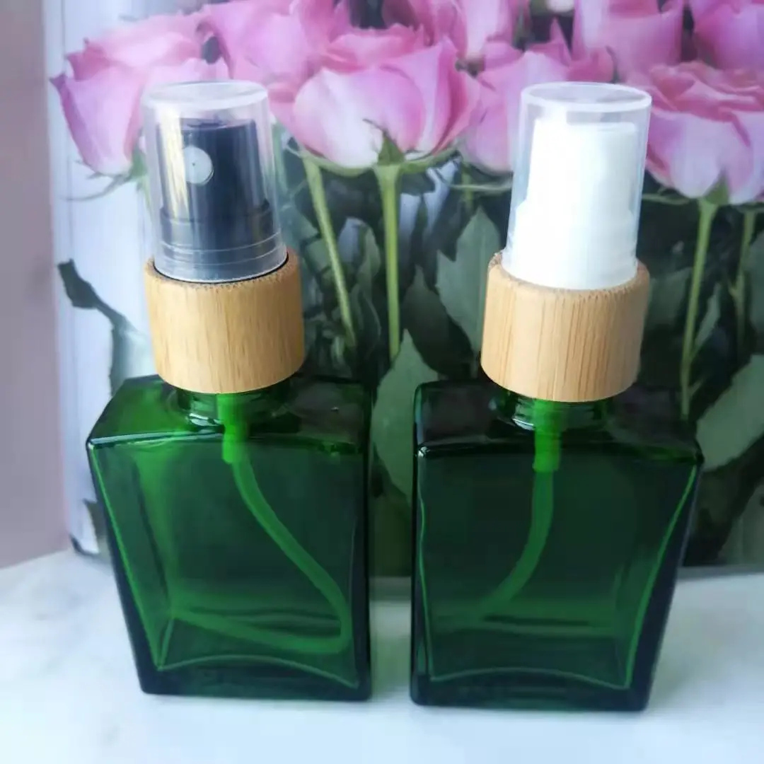 

Square Spray Bottle Empty Color Glass Essential Oil Dropper Container In Refillable Drop Liquid Pipette Bottle With Bamboo Lid