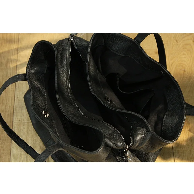 Woman Handbag Large Capacity Genuine Leather Bag Casual Totes Three-layer Big Pocket Design Solid Color Shoulder Bags For Women