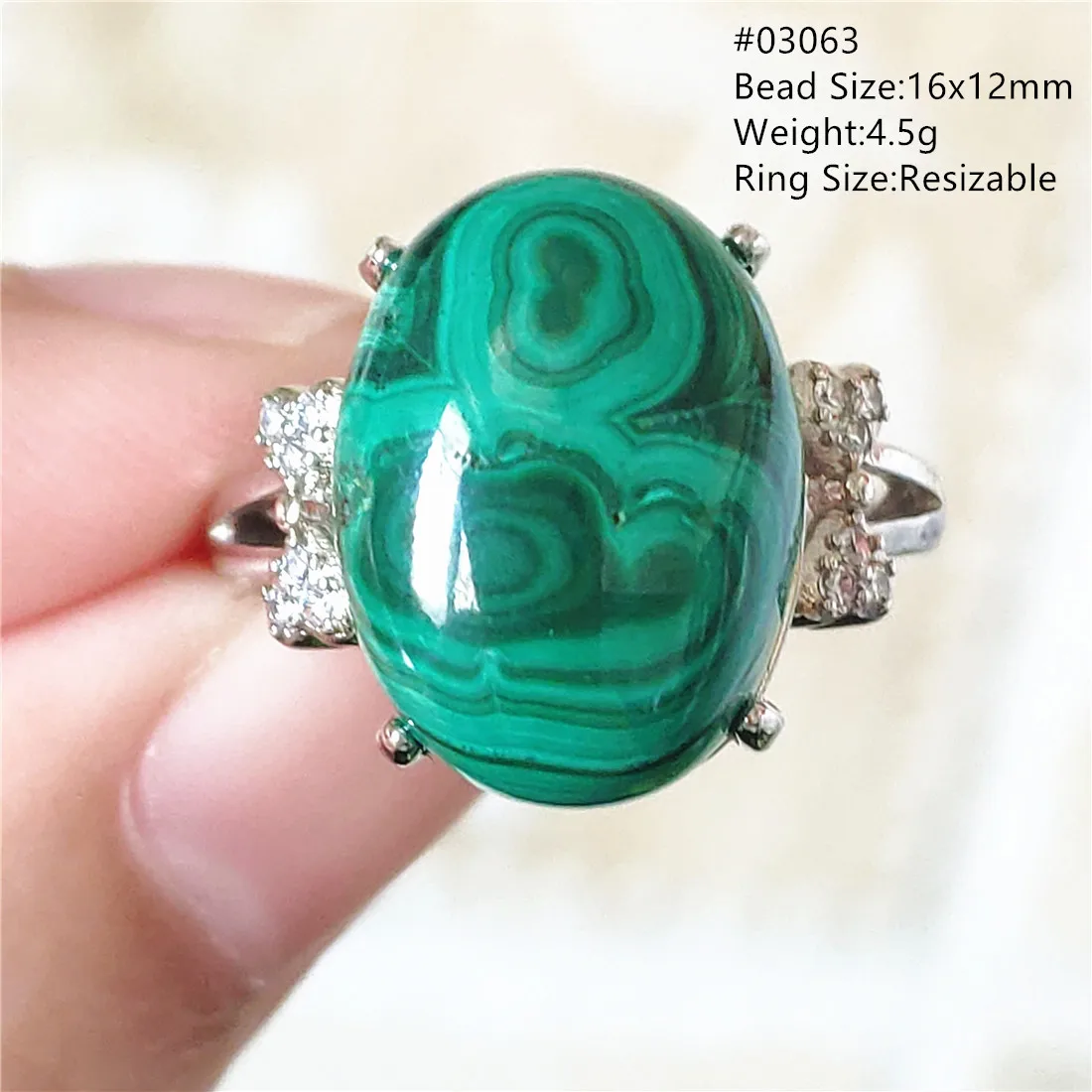 Natural Green Malachite Chrysocolla Adjustable Ring Woman Men 925 Sterling Silver 14x10mm Crystal Ring Fashion AAAAA