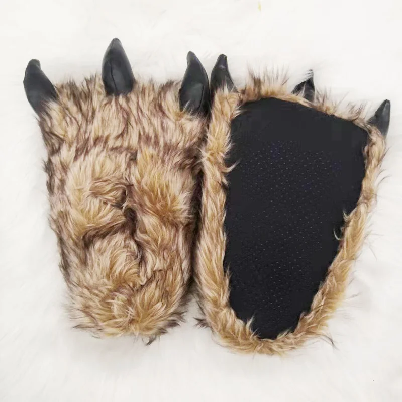 Winter Luxury New Men Paw Cotton Slippers Cartoon Warm Home Bear Claw Fluffy Slippers Plush Flip Flops Women Furry Sandals