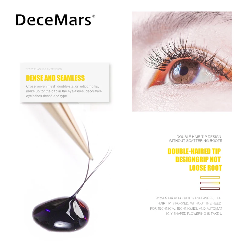 DeceMars  5Tray/Set YY Shaped Black Eyelashes Extensions Two Tip Lashes C/D Curl High Quality Idividual