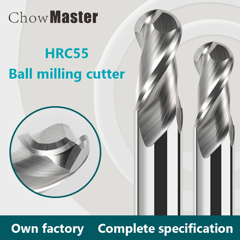 HRC55 Ball Nose End Mill with Straight Shank TUNGSTEN CUTTER Milling Cutter Radius 0.5 to 16mm ALUMINUM Metal Cutter CNC TOOL